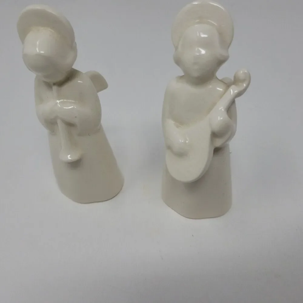 Vintage Royal Copenhagen Choir Angel Figurines w/Horn Guitar Denmark Christmas 2